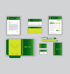 Office Business Stationary Set In Green Color