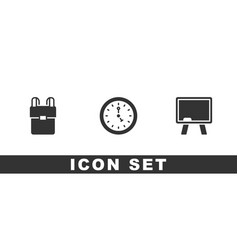 Set School Backpack Clock And Chalkboard Icon