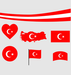 Turkey Flag Map Ribbon And Heart Icons Sign