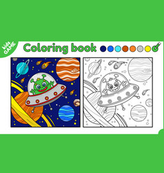 Page Of Coloring Book With Alien In Flying Saucer