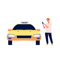 Man Call Taxi Guy Using Car Online App Cartoon