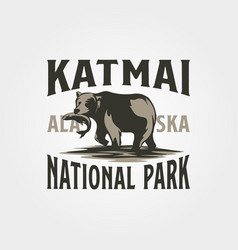 Vintage Grizzly On Katmai National Park Logo