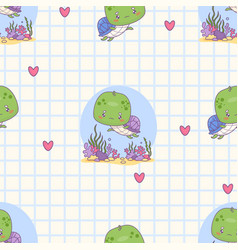 Seamless Pattern With Cute Funny Turtle On White