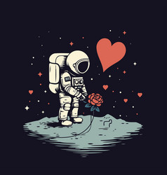 Astronaut With Heart And Rose On The Moon