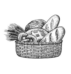 Baked Goods In Basket Breads And Wheat