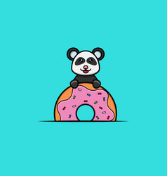 Cute Baby Panda On Big Donut Character Logo