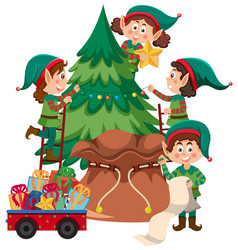 Christmas Elf Kids With Tree