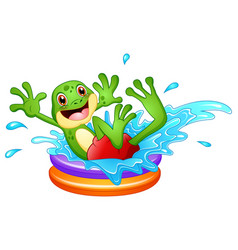 Funny Frog Cartoon Sitting Above Inflatable Pool W