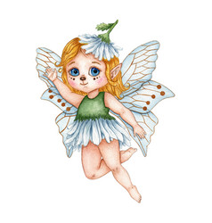 Watercolor Of A Cute Cartoon Daisy Fairy