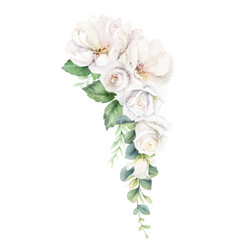 Watercolor Floral Wreath White Roses And