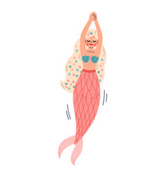 White Hair Mermaid With Pink Tail Swimming