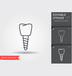 Dental Implant Line Icon With Editable Stroke