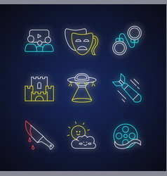 Movie Categories Neon Light Icons Set