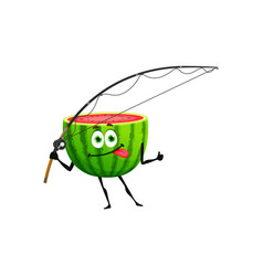 Cartoon Watermelon Character With Fishing Rod