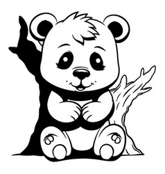 Black And White Cartoon Of Cute Panda Bear Animal