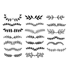 Set of black and white hand drawn corner floral Vector Image