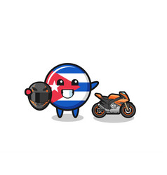 Cute Cuba Flag Cartoon As A Motorcycle Racer