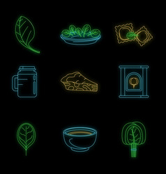 Spinach Leaves Vegetables Icons Set Neon