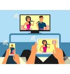 Multiscreen Interaction Man And Woman