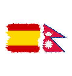 Nepal And Spain Grunge Flags Connection