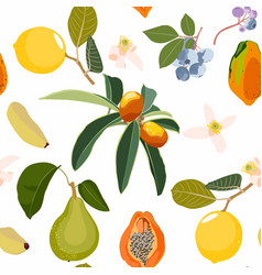 Stylish Pear Blue Berry Lemon Seamless Pattern