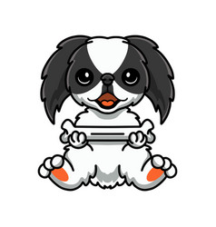 Cute Japanese Chin Dog Cartoon Holding A Bone