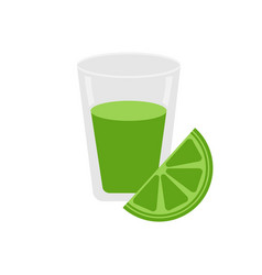 Tequila Shot With Lime Slice Isolated On White