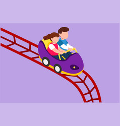 Cartoon Flat Style Drawing Kids On Rollercoaster