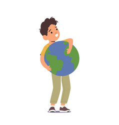 Little Boy Holding And Hugging Earth Planet Kid