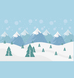 Snow Scape Seasonal Scene With Pines And Peaks