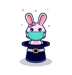 Cute Bunny Girl Pop Up From Hat And Wearing Mask