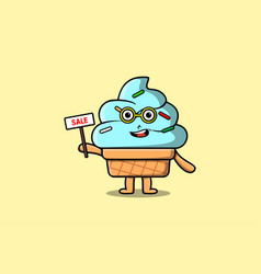 Cute Cartoon Ice Cream Character Holding Sale Sign