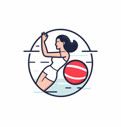 Woman Playing Beach Ball In Thin Line Style Design