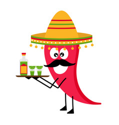 Chili Pepper In Sombrero Waiter With A Tray