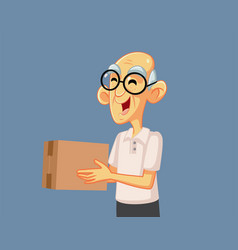 Elderly Man Holding A Parcel Box Cartoon