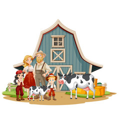 A Family And Animals On A Farm