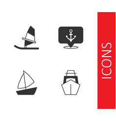 Set Yacht Sailboat Windsurfing And Anchor Icon