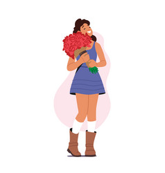 Young Woman Holding Bouquet Of Beautiful Flowers