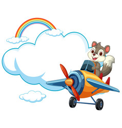 Cartoon Squirrel Flying A Plane With Rainbow