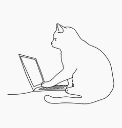 Cat Using Laptop Abstract Line Art Drawing