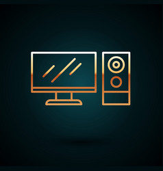 Gold Line Computer Monitor Icon Isolated On Dark