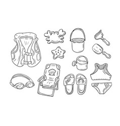 Summer Beach Kids Outline Doodle Set