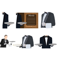 Waiters In Uniform With Tray And Plates