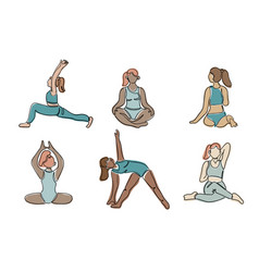 Set Of Young Diverse Women In Yoga Poses