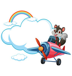 Cartoon Squirrel Flying A Plane With Rainbow