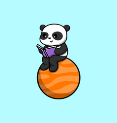 Cute Panda Reading Book On Planet