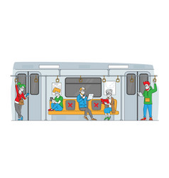 People In Medical Masks Going Subway Train