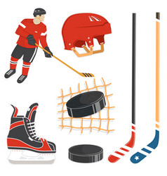 Set Of Ice Hockey Player And Equipment Icon