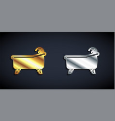 Gold And Silver Bathtub Icon Isolated On Black