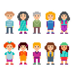 Different pixel 8-bit isometric characters Vector Image